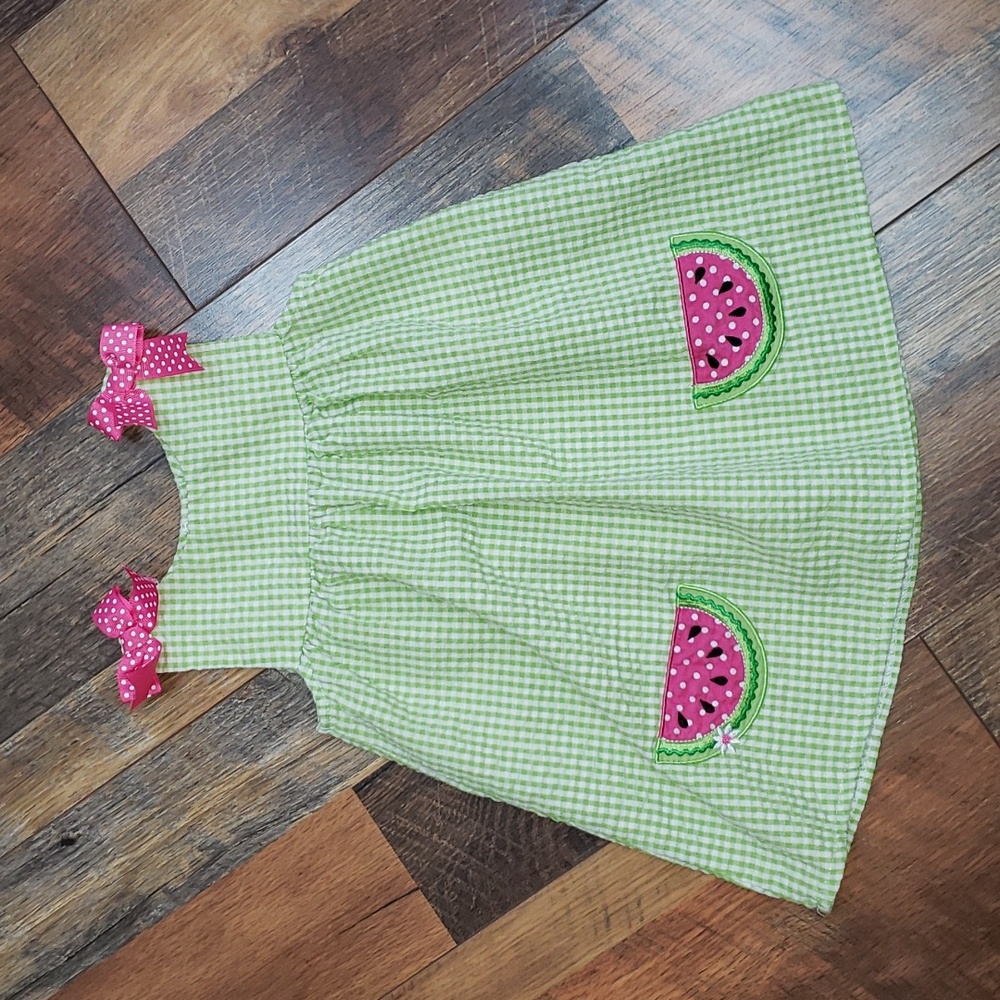 Rare Editions Green & White Gingham Watermelon Sleeveless Dress, Size 18M